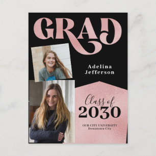 Roos gouden glitter afstuderen voor fotocollage aankondigingskaart