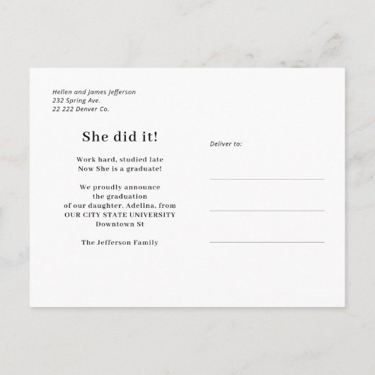 Roos gouden glitter afstuderen voor fotocollage aankondigingskaart (Achterkant)