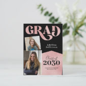 Roos gouden glitter afstuderen voor fotocollage aankondigingskaart (Staand voorkant)