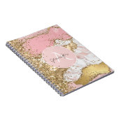 Roos Gouden Glitter Agaat Modern Elegant Monogram Notitieboek (Rechterzijde)