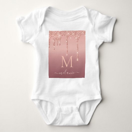 Roos Gouden Glitter Baby Bodysuit Aangepaste Naam  (Voorkant)