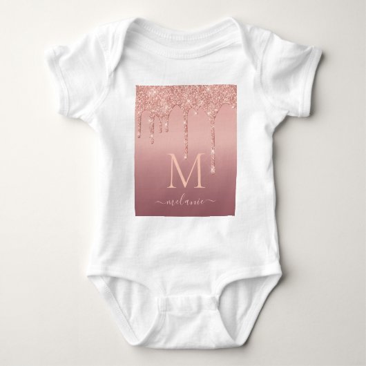 Roos Gouden Glitter Baby Bodysuit Aangepaste Tekst (Voorkant)