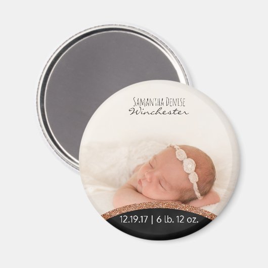 Roos gouden glitter | Baby Foto Geboorte Aankondig Magneet (Voorkant / Achterkant)