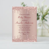 Roos Gouden Glitter Baby shower Uitnodiging Sjablo (Staand voorkant)