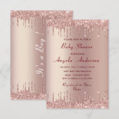 Roos Gouden Glitter Baby shower Uitnodiging Sjablo (Voorkant / Achterkant)