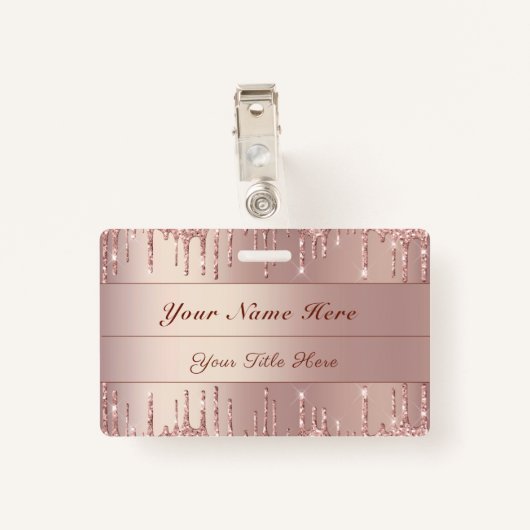 Roos Gouden Glitter Badge Sjabloon Aangepaste Naam (Achterkant met clip)