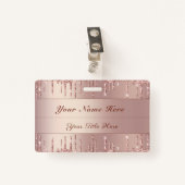 Roos Gouden Glitter Badge Sjabloon Aangepaste Naam (Voorkant met clip)