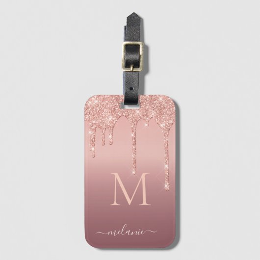 Roos Gouden Glitter Bagagelabel Aangepaste Letter  (Voorkant (verticaal))