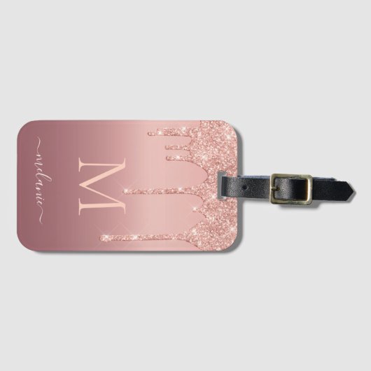 Roos Gouden Glitter Bagagelabel Aangepaste Letter  (Voorkant (horizontaal))