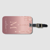 Roos Gouden Glitter Bagagelabel Aangepaste Naam Le (Voorkant (horizontaal))