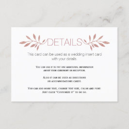 Roos gouden glitter bladeren bruiloft invoegen kaa informatiekaartje