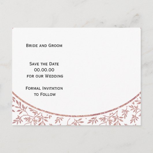 Roos gouden glitter bladeren bruiloft Save the Dat Aankondigingskaart (Achterkant)