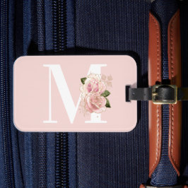 Roos Gouden Glitter Bloemblush en Wit Monogram Bagagelabel