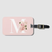 Roos Gouden Glitter Bloemblush en Wit Monogram Bagagelabel (Voorkant (horizontaal))