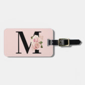 Roos Gouden Glitter Bloemblush en Zwart Monogram Bagagelabel (Voorkant horizontaal)