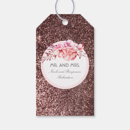 Roos gouden glitter  bloemboeket cadeaulabel (Voorkant)