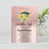 Roos Gouden Glitter Bloemen Afstudeerder Pet Afstu Kaart (Staand voorkant)