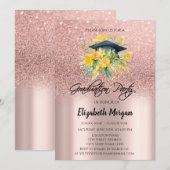 Roos Gouden Glitter Bloemen Afstudeerder Pet Afstu Kaart (Voorkant / Achterkant)