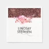 Roos Gouden Glitter  Bloemen Huwelijk Servet (Voorkant)