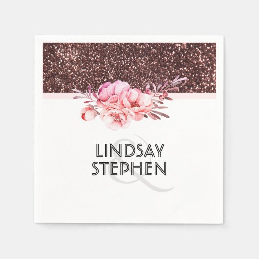 Roos Gouden Glitter  Bloemen Huwelijk Servet (Voorkant)