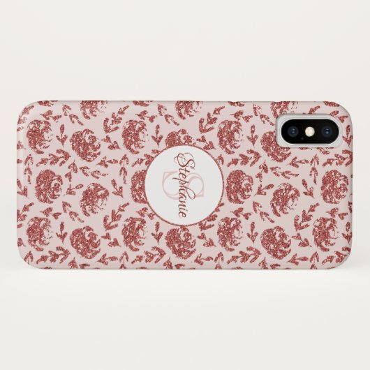 Roos Gouden Glitter Bloemen Monogram Case-Mate iPhone Case (Achterkant (horizontaal))