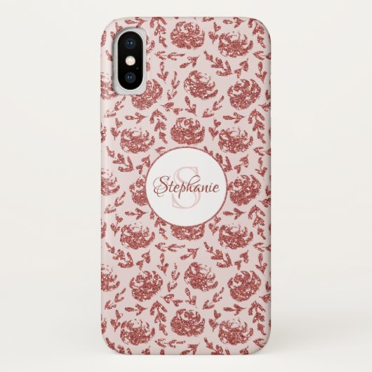 Roos Gouden Glitter Bloemen Monogram Case-Mate iPhone Case (Achterkant)