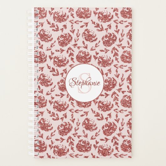 Roos Gouden Glitter Bloemen Monogram Planner (Voorkant)