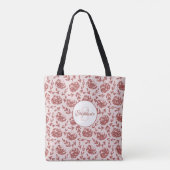 Roos Gouden Glitter Bloemen Monogram Tote Bag (Achterkant)