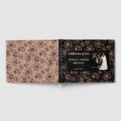 Roos Gouden Glitter Bloemen op Zwart Gastenboek (Volledig)