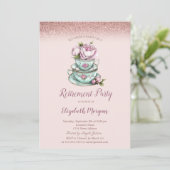 Roos Gouden Glitter Bloemen Tea Cup Pensioen Kaart (Staand voorkant)