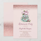 Roos Gouden Glitter Bloemen Tea Cup Pensioen Kaart (Voorkant / Achterkant)