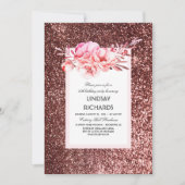Roos Gouden Glitter  Bloemen Verjaardagsfeest Kaart (Voorkant)
