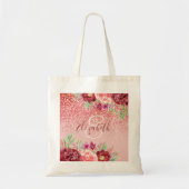 Roos Gouden Glitter Blush Bourgondië Floral Monogr Tote Bag (Voorkant)