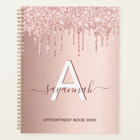 Roos gouden glitter blush monogram glam planner (Voorkant)