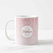 Roos gouden glitter blush ombre ronde monogram