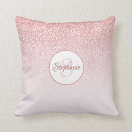 Roos gouden glitter blush ombre ronde monogram kussen