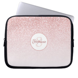 Roos gouden glitter blush ombre ronde monogram laptop sleeve
