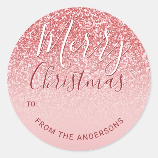Roos gouden glitter blush ombre vrolijk kerstcadea ronde sticker (Voorkant)