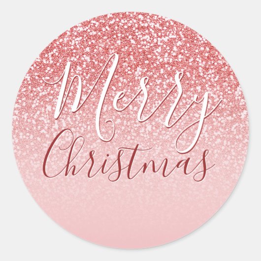 Roos gouden glitter blush ombre vrolijk kerstcadea ronde sticker (Voorkant)