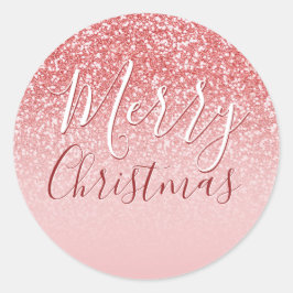 Roos gouden glitter blush ombre vrolijk kerstcadea ronde sticker