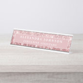Roos gouden glitter | Blush Pink Sparkle Modern Bureau Naambordje (Voorkant)
