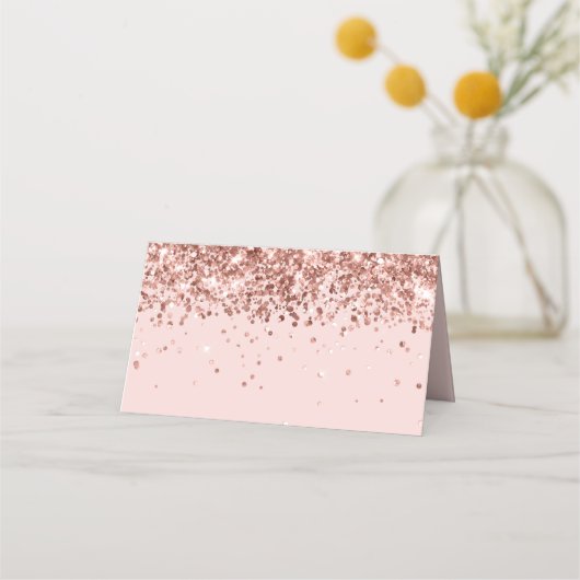 Roos gouden glitter blush plaatskaartje (Achterkant)