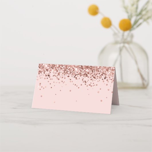 Roos gouden glitter blush plaatskaartje (Voorkant)