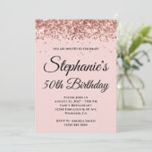 Roos Gouden Glitter Blush Roze 50ste Verjaardag Kaart (Staand voorkant)