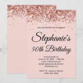 Roos Gouden Glitter Blush Roze 50ste Verjaardag Kaart (Voorkant / Achterkant)