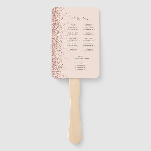 Roos gouden glitter blush roze bruiloft programma handwaaier (Achterkant)