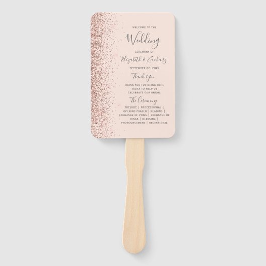 Roos gouden glitter blush roze bruiloft programma handwaaier (Voorkant)