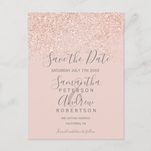 Roos gouden glitter blush roze elegant opslaan van aankondigingskaart (Voorkant)