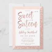 Roos gouden glitter blush roze foto lief zestien kaart (Voorkant)