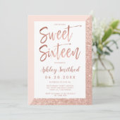 Roos gouden glitter blush roze foto lief zestien kaart (Staand voorkant)